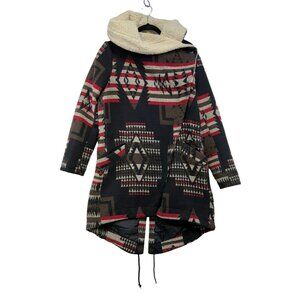 Mossimo Supply Co. Womens Tribal  Aztec Pattern Hooded Coat S/P Black Red
